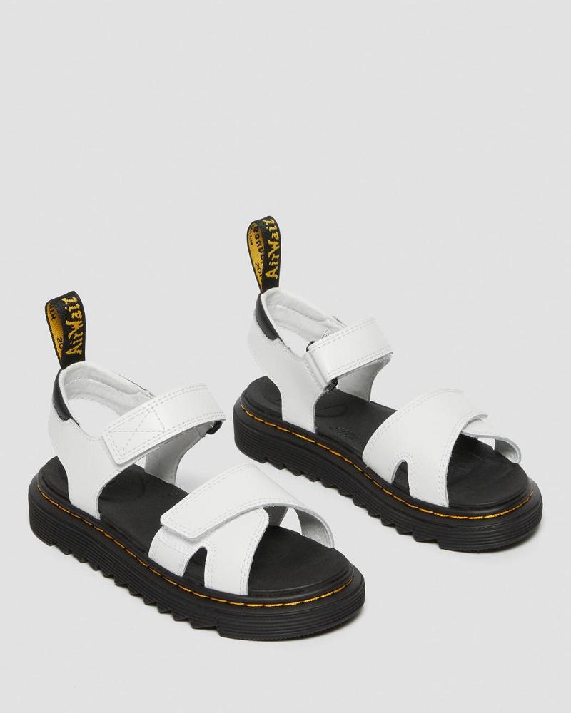 White Kids' Dr Martens Junior Vossie Leather Sandals | CA 723KOR